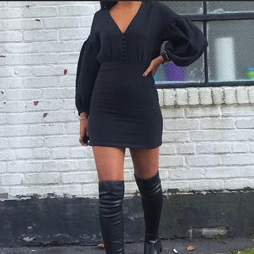 Zara Dress Voluminous Rustic Black Dress Puff Sleeve Size XS